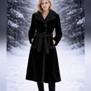 70's🖤VELVET/SHEARLING🖤STERLING STALL Midi Black GREAT VINTAGE CONDITION Sz 11